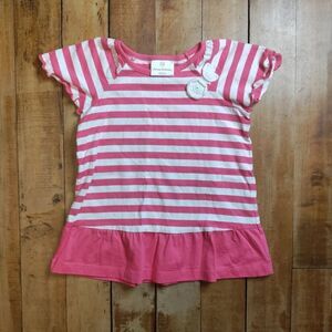 Hanna Andersson size 5 girls pink striped peplum short sleeve shirt flowers